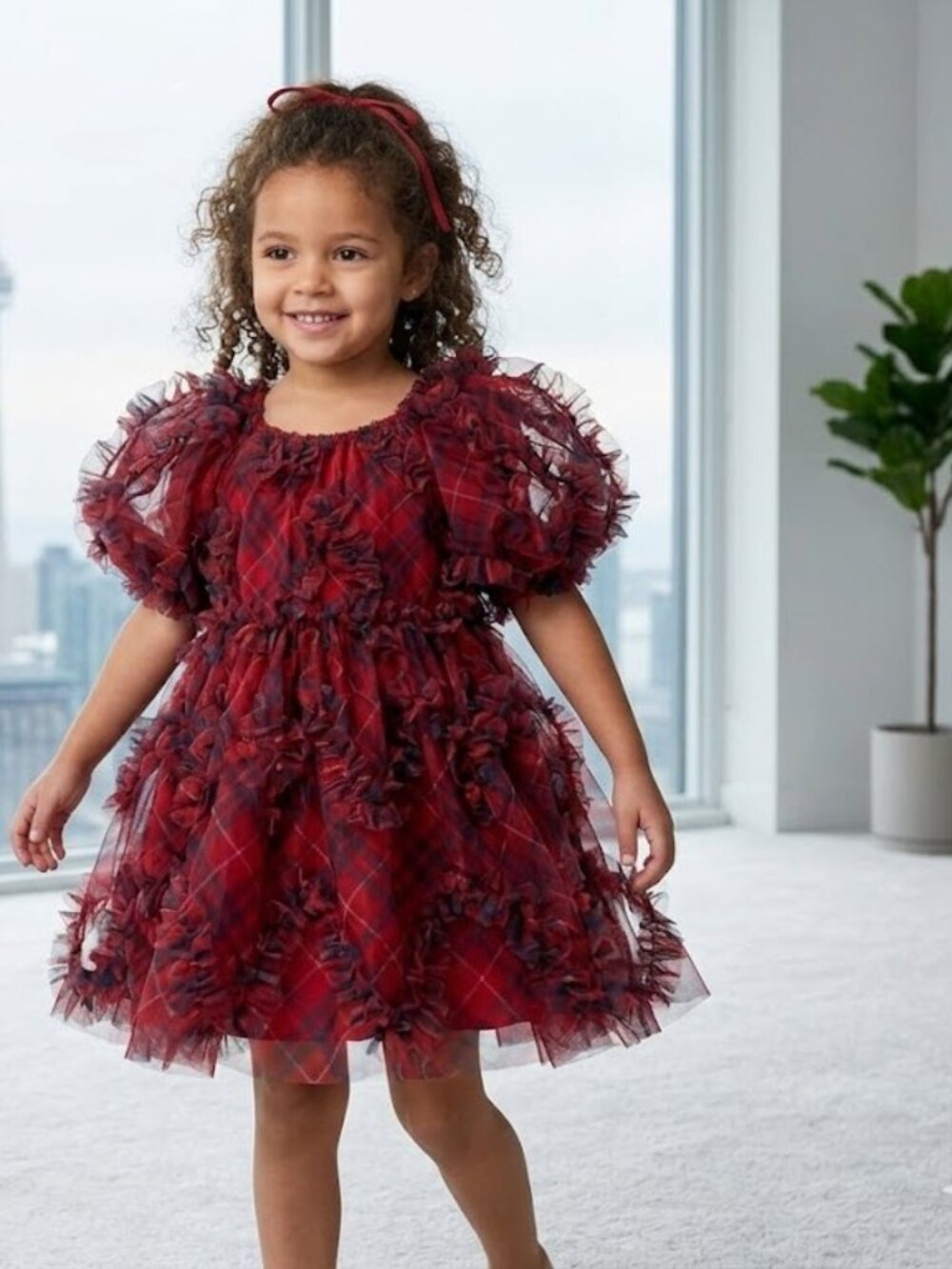 Threadbare Girls Red Plaid Ruffle Tulle Dress - Size 5Y - BNWT
